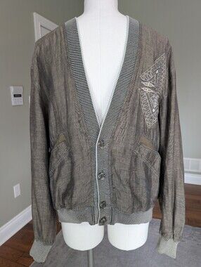 Umberto Bilancioni Men's Linen Jacket Button Front Made in Italy Embroidered XL